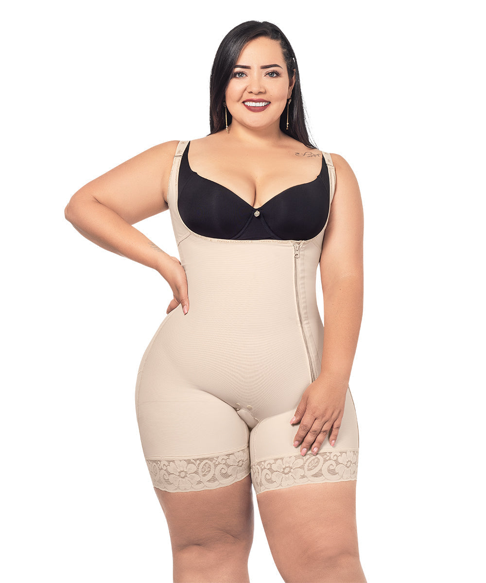 Faja moldeadora control abdomen - media pierna con tiras y cremallera lateral (Ref. O-010 / O-016)