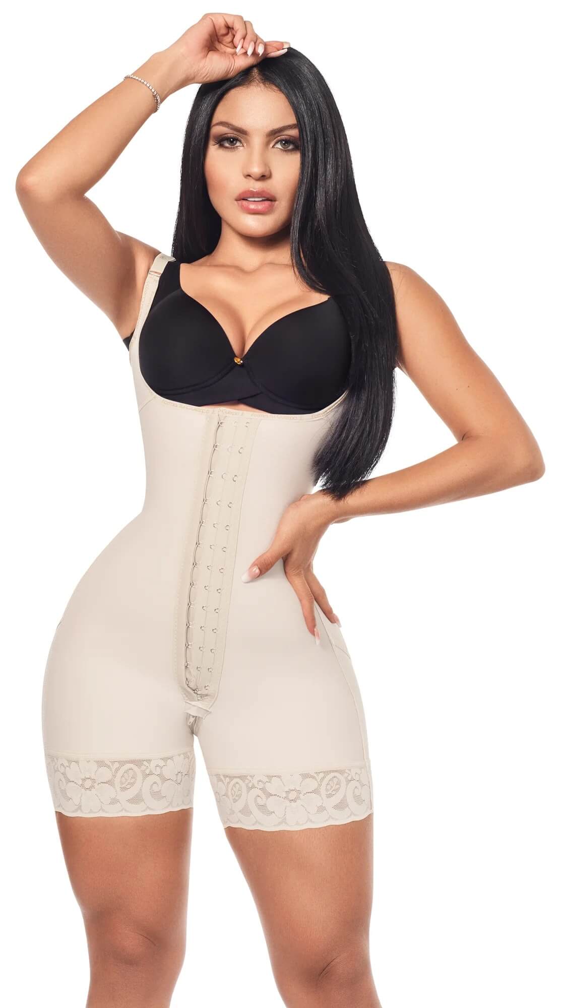 Faja moldeadora reloj de arena control abdomen - media pierna con tiras, cremalleras y broche central ( Ref. O-011 / O-211 )