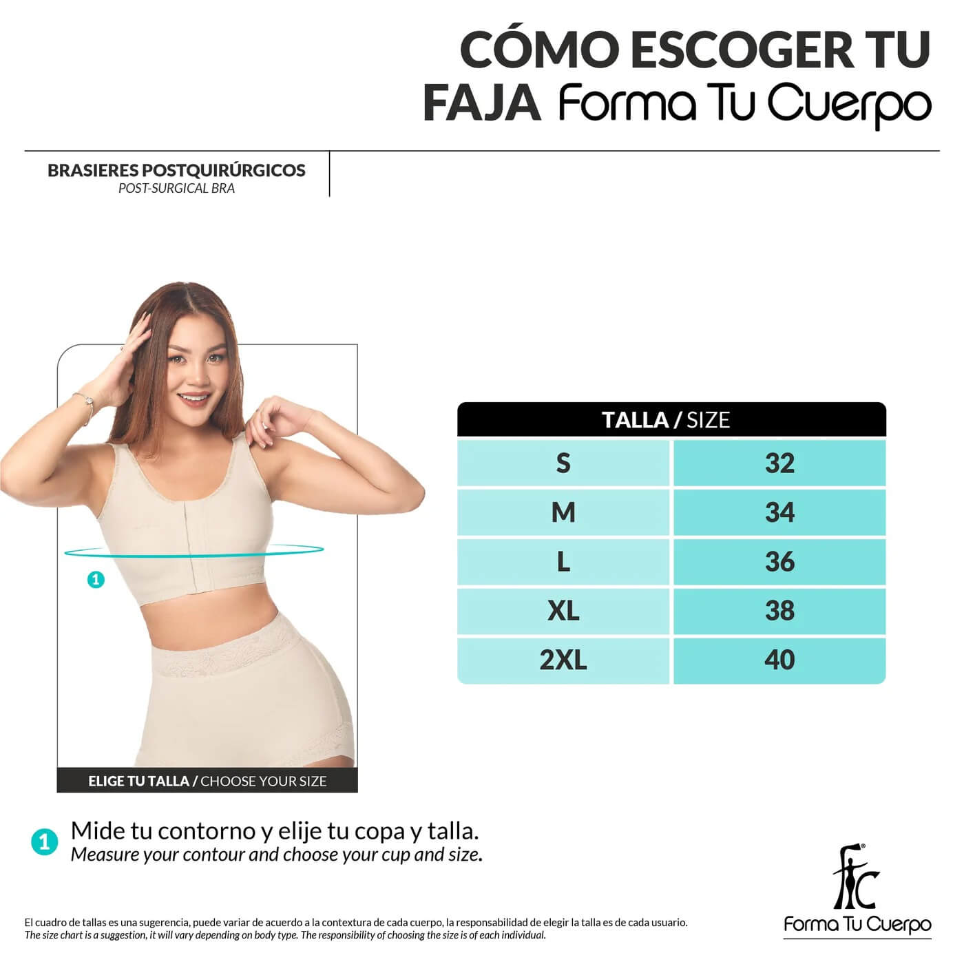 Brasier postquirúrgico con banda: Bust lift & chest stability ( Ref. C-039 )